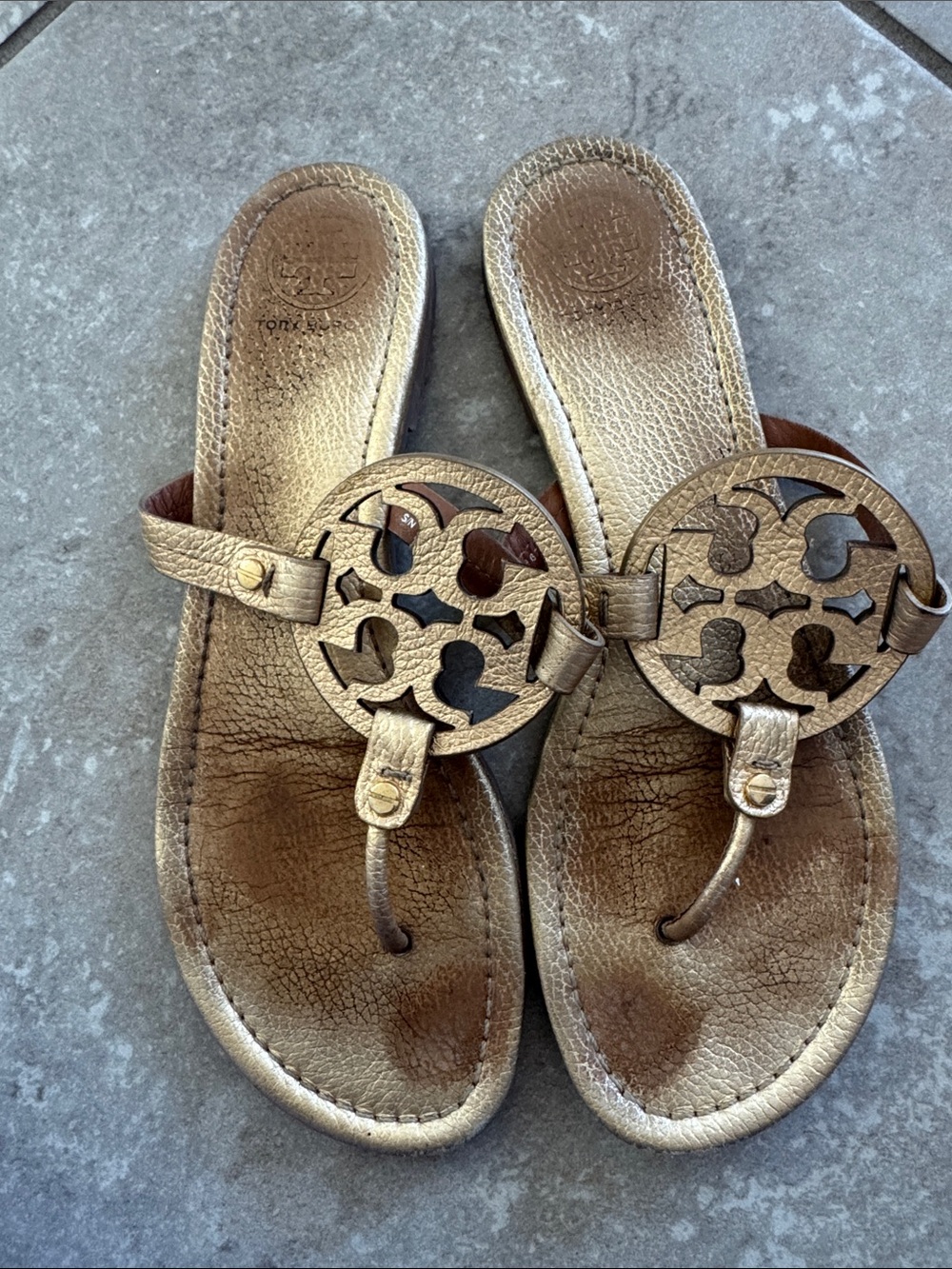 Tory Burch Metallic Gold Logo Thong Sandals